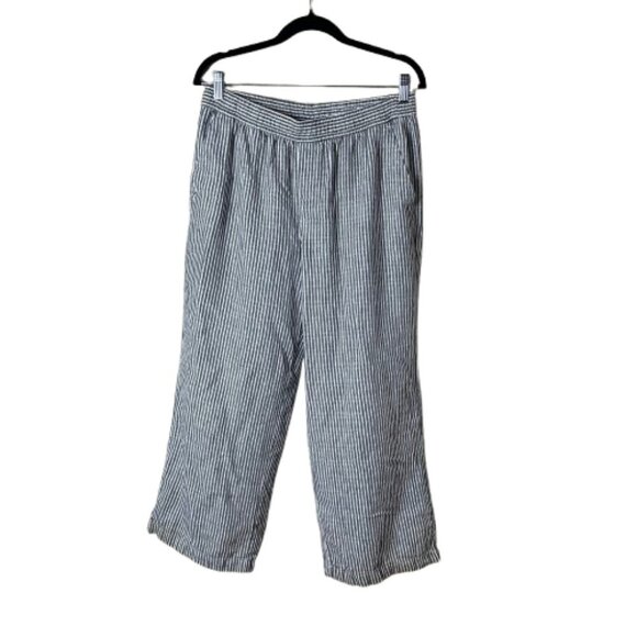 OLD NAVY Linen Drawstring Wide Leg Pants Trousers Striped Size Medium Petite - Picture 1 of 10